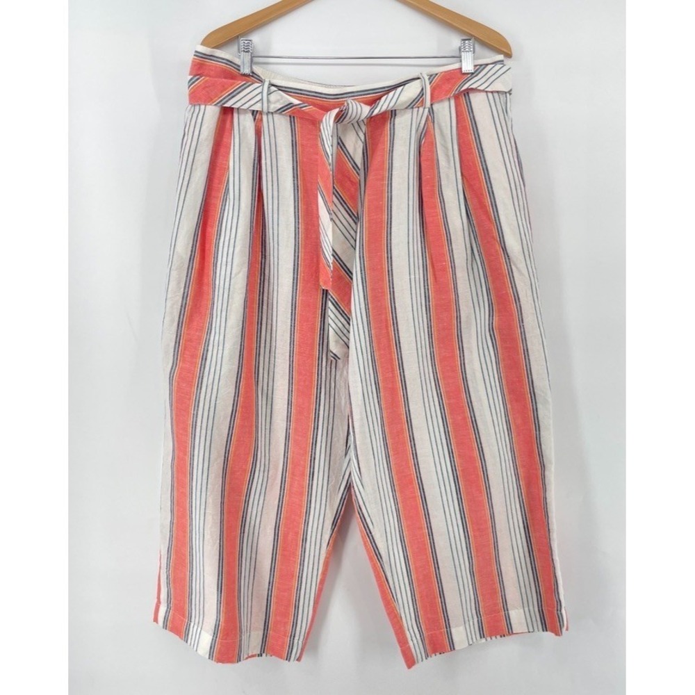 Tommy Bahama Crop Pants Women XL Wide Leg Linen Cotton Crop Pants Coastal Beachy
